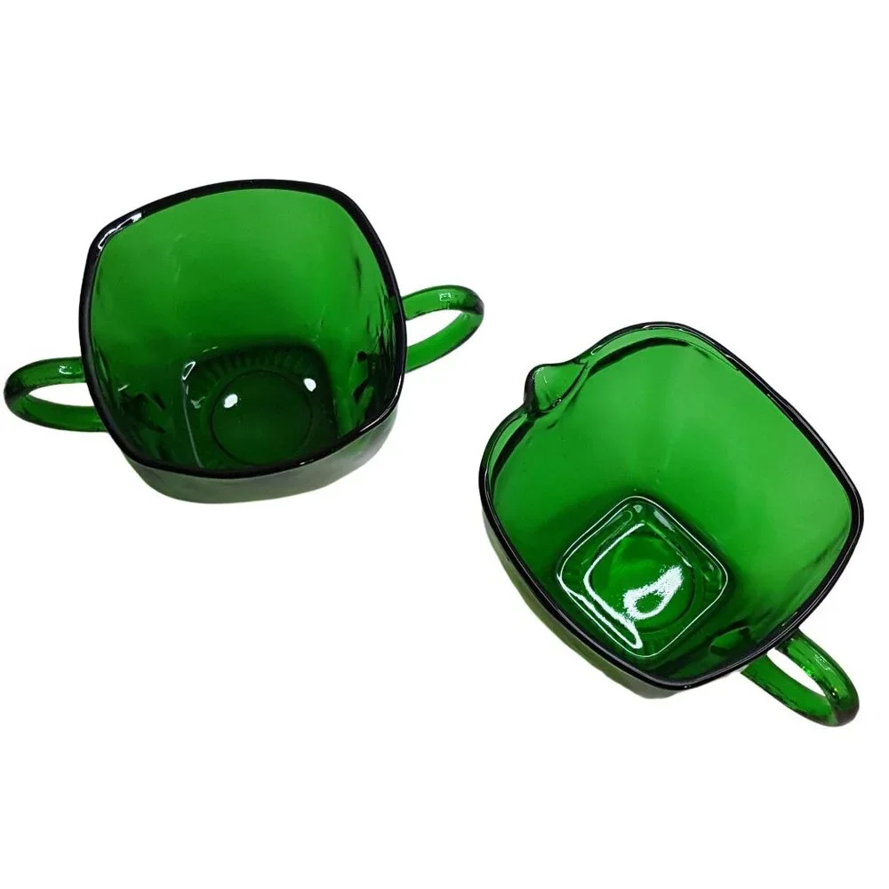 Vintage Anchor Hocking Forest Green Charm Square Creamer & Sugar‎ Bowl